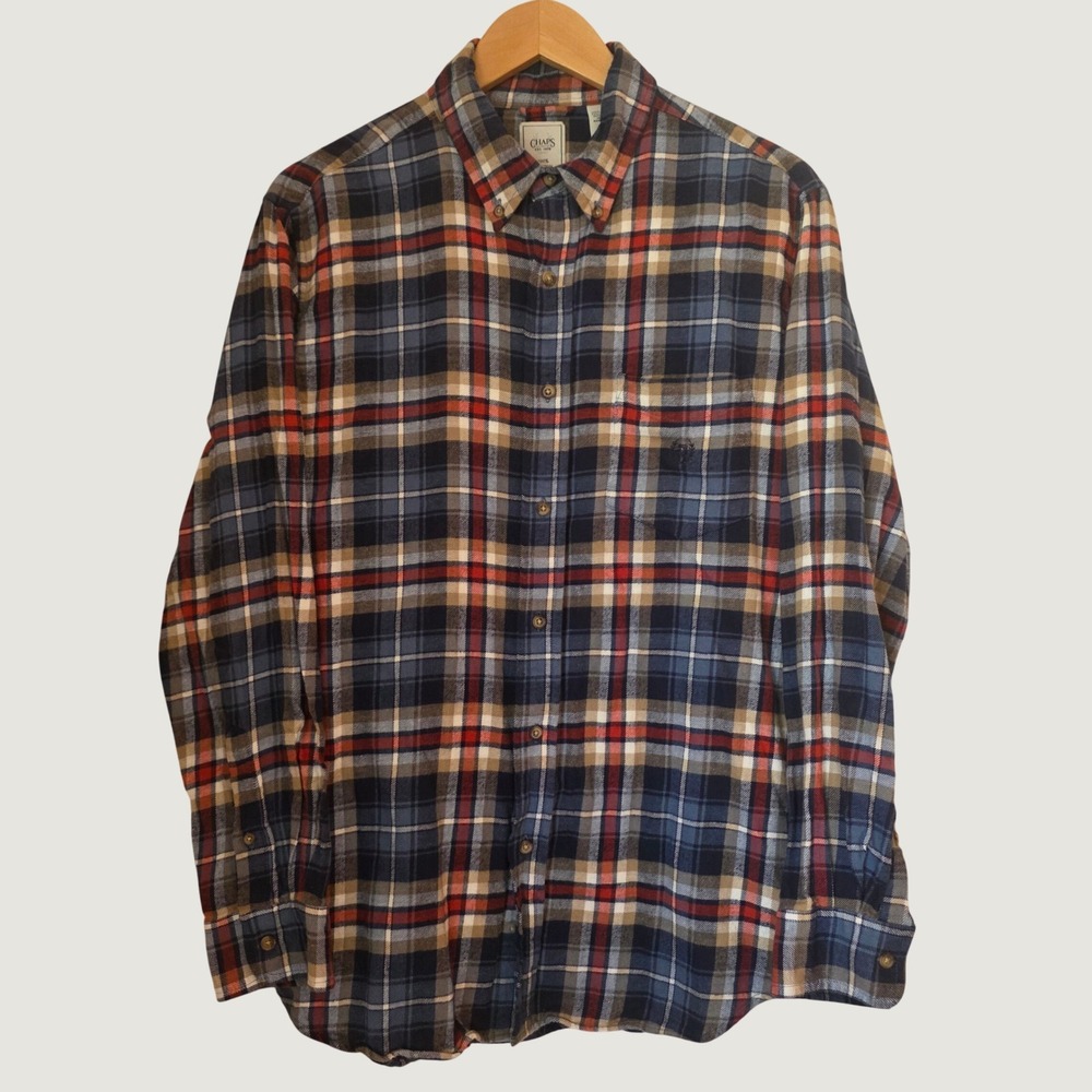 Chaps Flannel Shirt 100% Cotton Long Sleeves Plaid Classic Autumn Fall Men Large